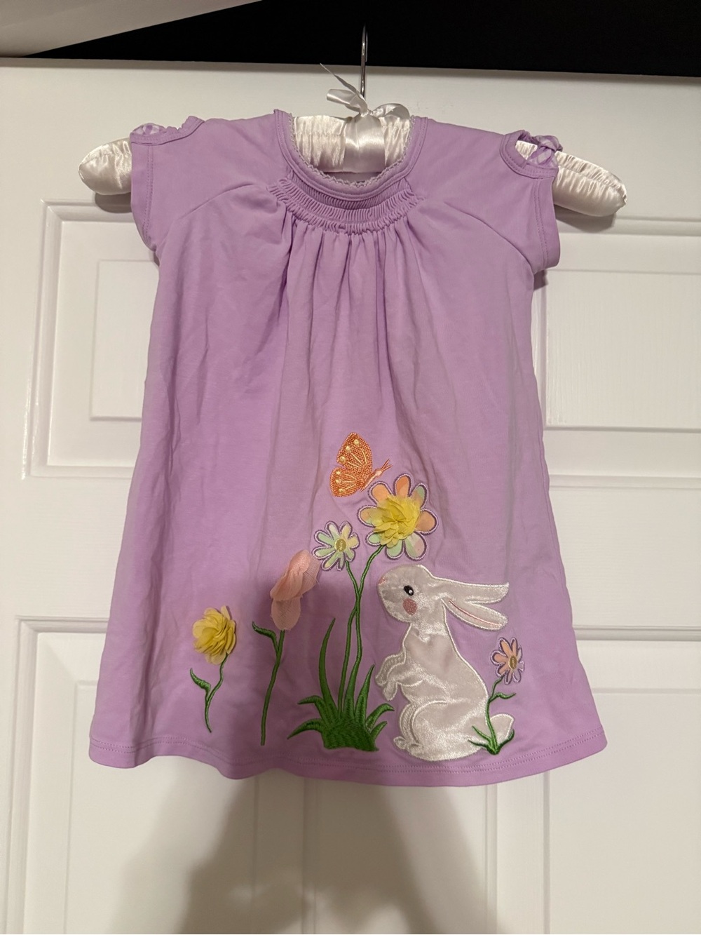 Bonnie Jean Toddler Girls Lavender Dress 3T Bunny Floral Smocked Easter Spring